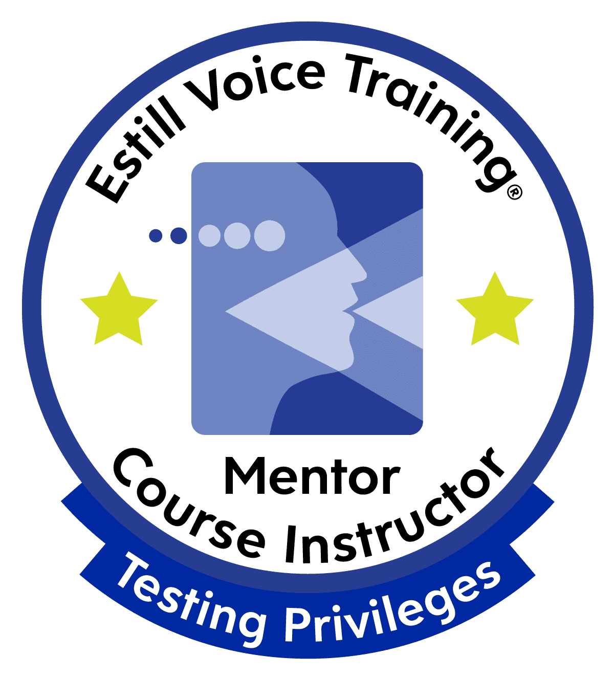 Francesco MecorioのEstill Mentor & Course Instructor認定バッジ。Service Distinction・Testing Privileges付き